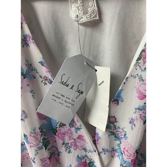 Sadie & Sage Mini Dress Size XS V Neck Faux Wrap Long Sleeved Floral Boho lined - Picture 4 of 9